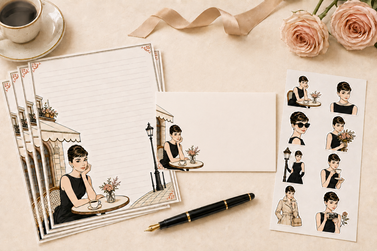 Audrey Hepburn–Inspired Stationery Set.