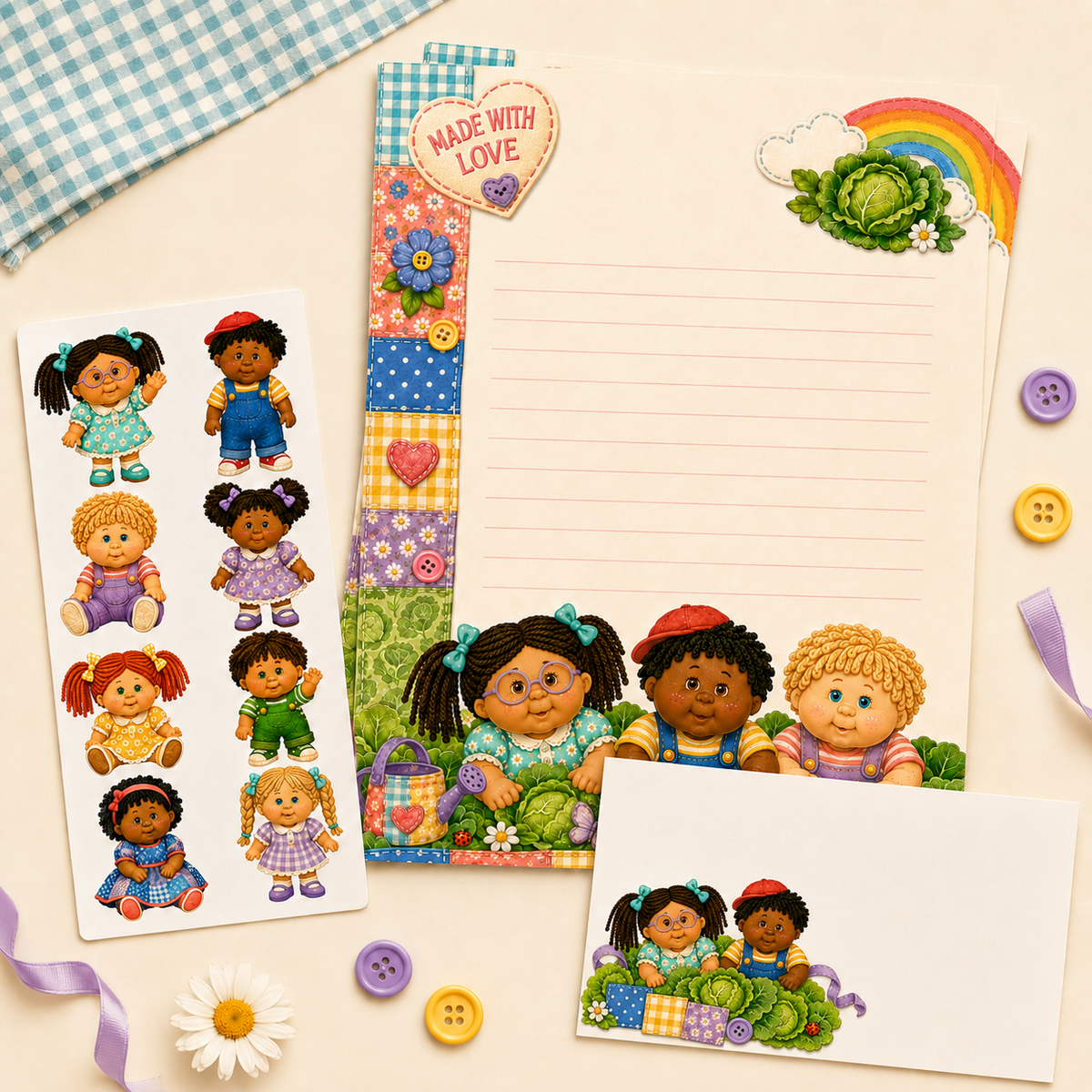 Cabbage Patch-doll-inspired stationery set.