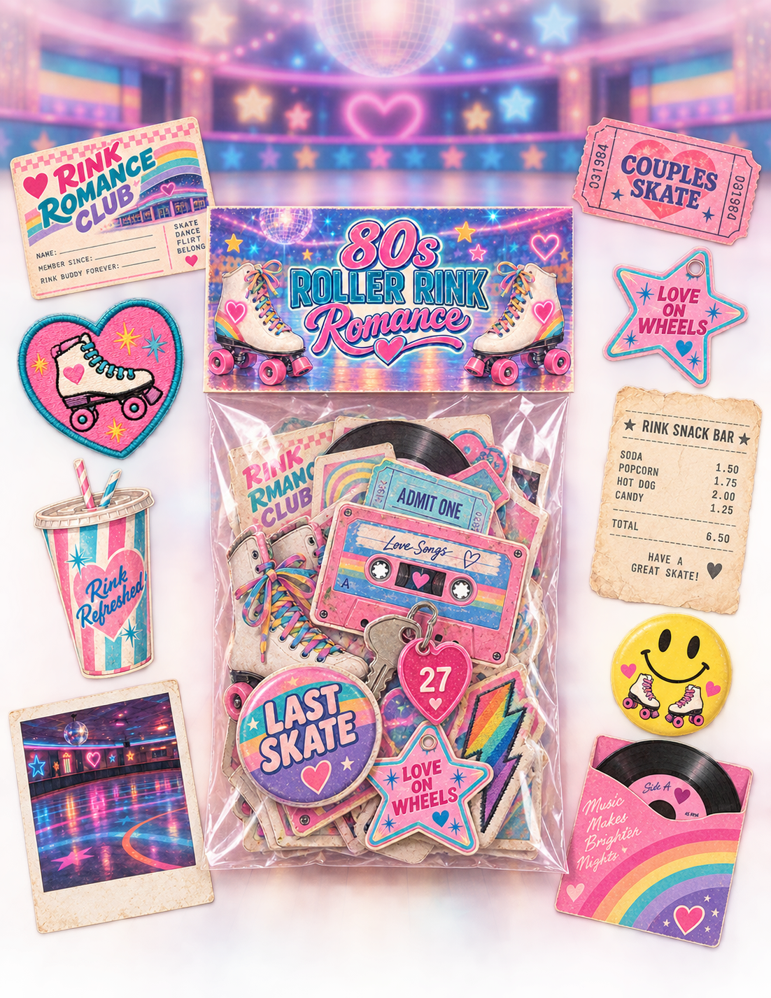 80s Roller Rink Romance Ephemera Pack