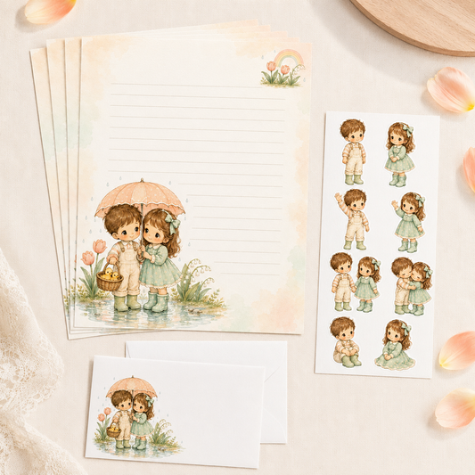 Rainy day Precious Moments-Inspired Stationery Set