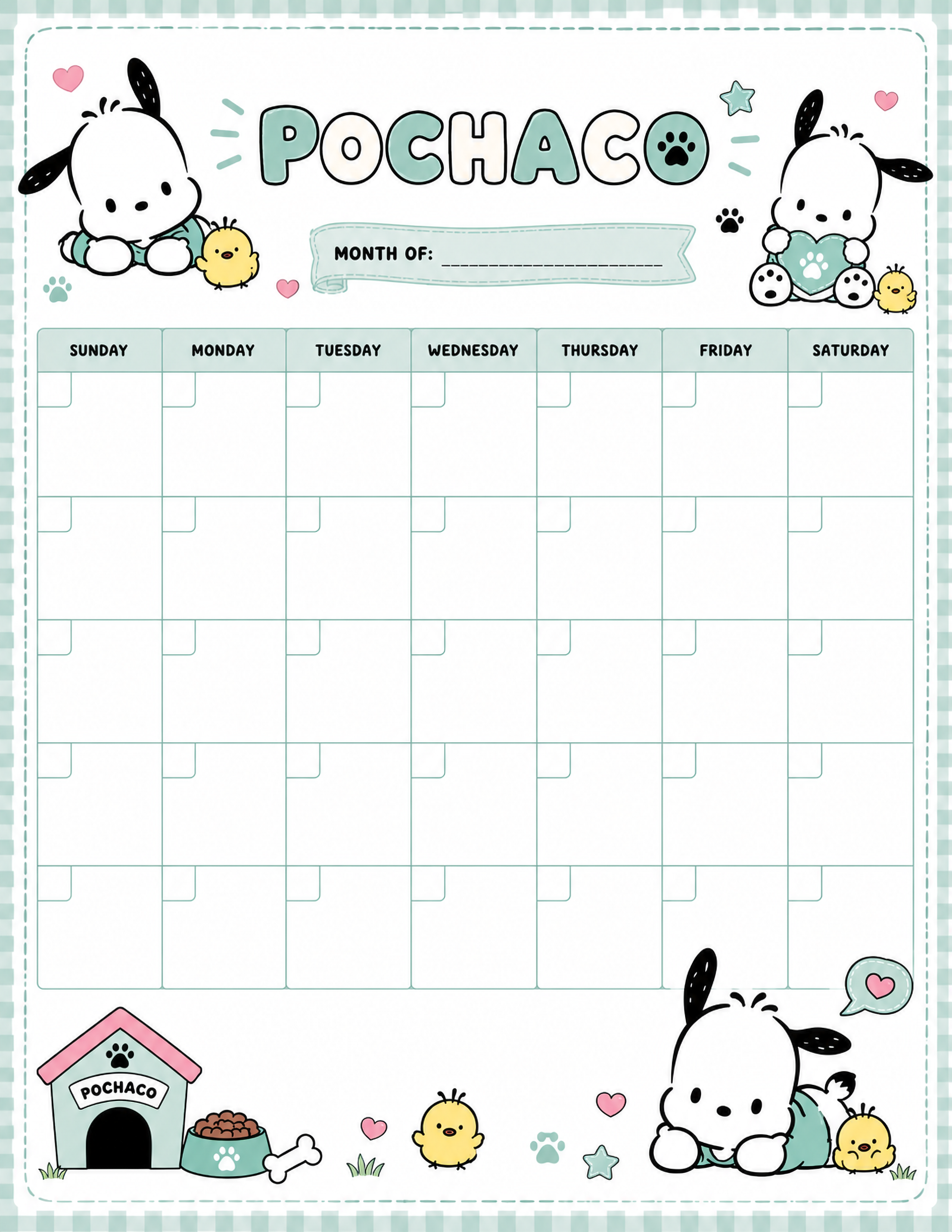 Pochaco-Inspired calendar sheets w/stickers