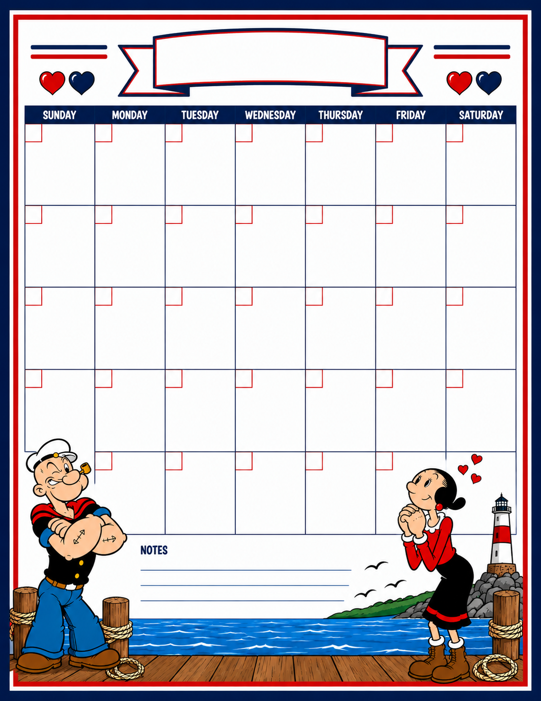 Popeye Calendar Sheets w/stickers