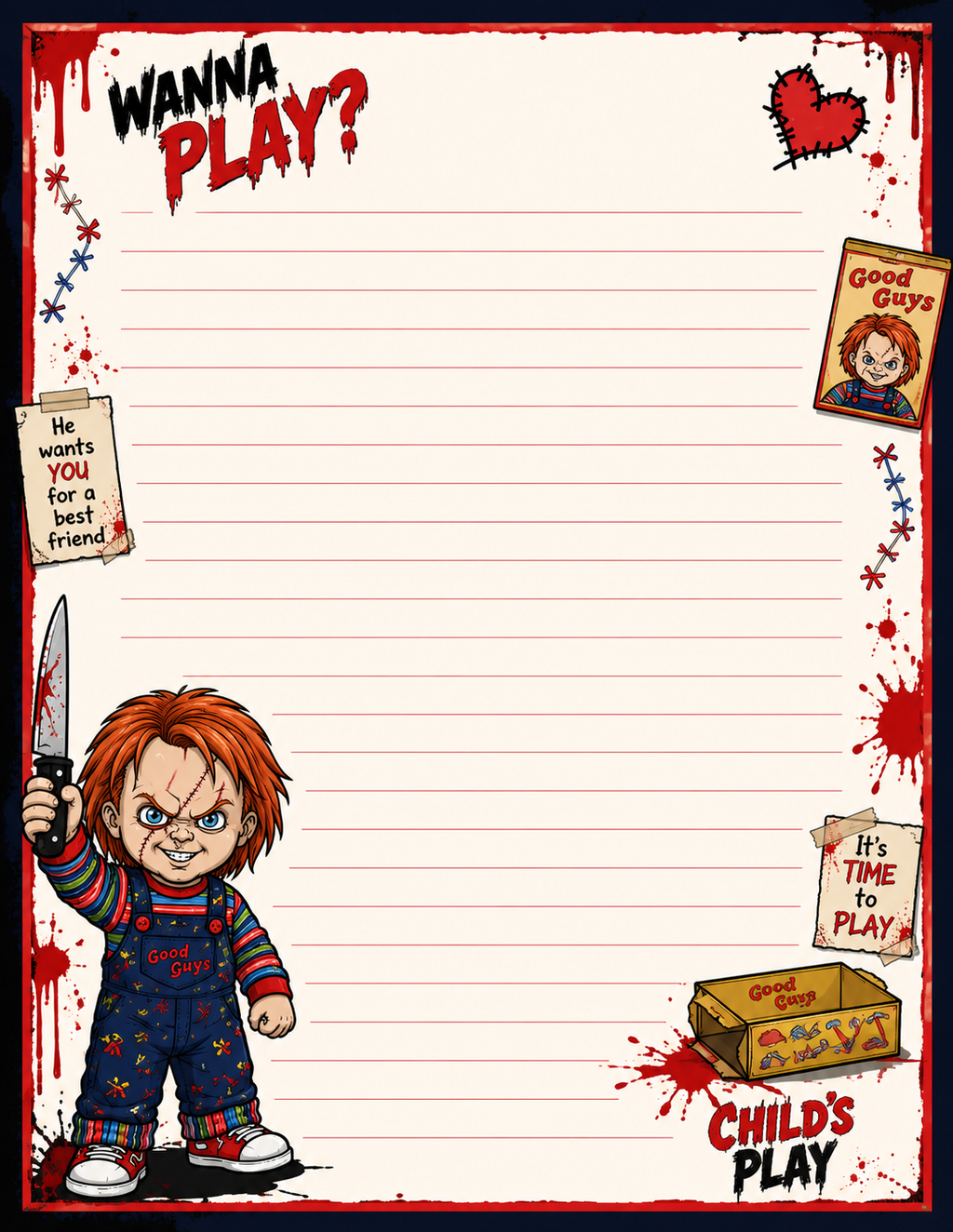 Childs Play inspired Stationary Set