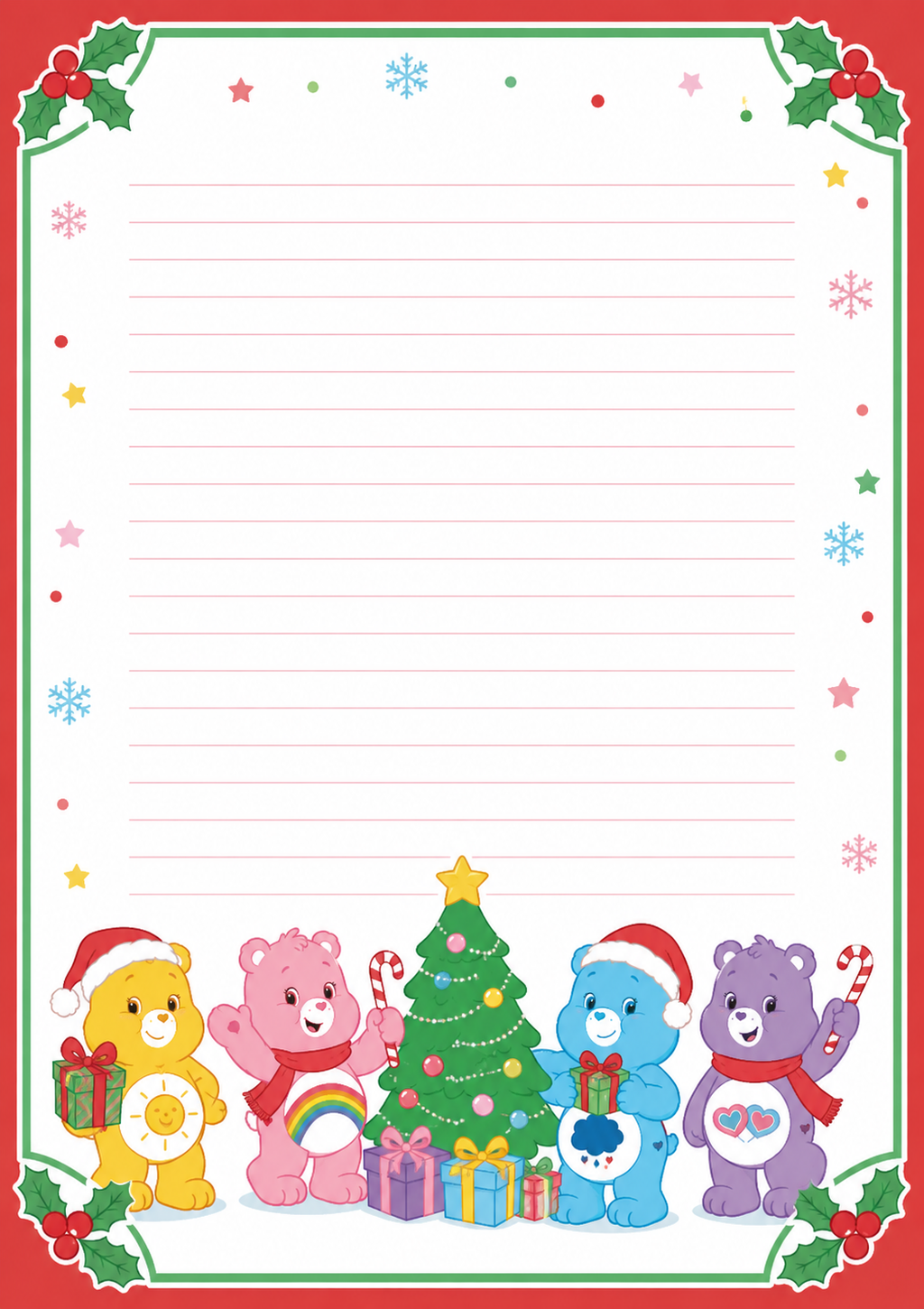 A care Bear-Inspired Christmas Stationary