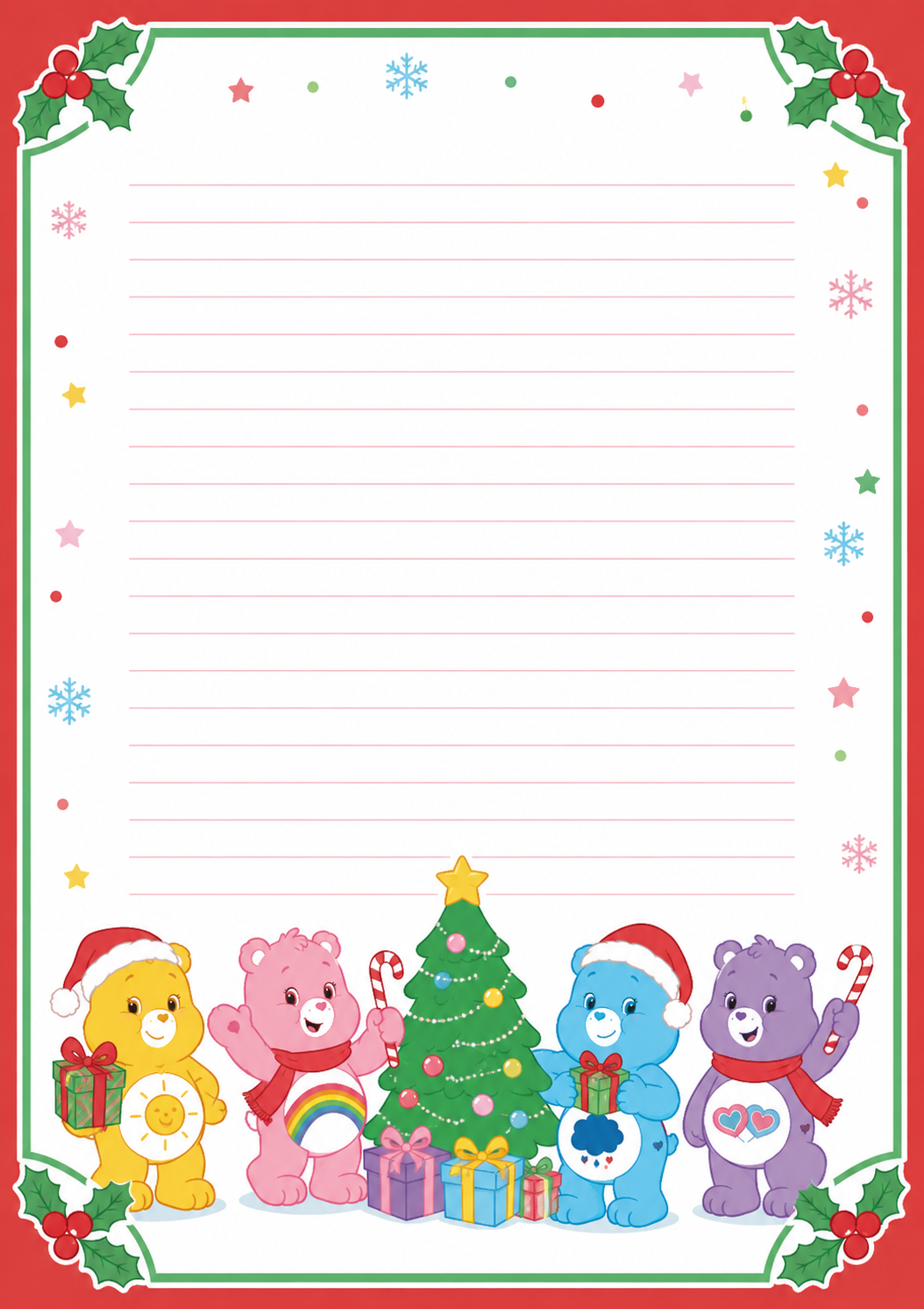 A care Bear-Inspired Christmas Stationary