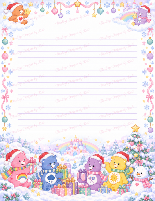 Pastel Christmas Care Bears Stationery Sheet